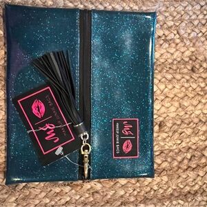 Makeup Junkie Small Peacock Blue Glitter Bag